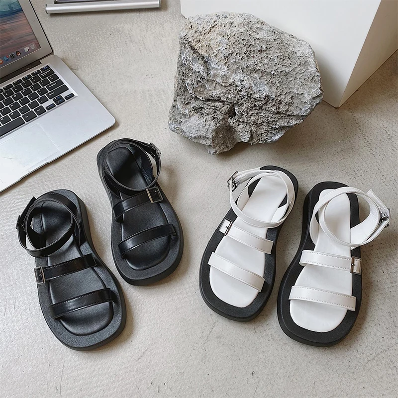 

Gladiator Platform Sandals Women Summer Casual Black Sports Sandels White Chunky Shoes Women 2021 Cross Strap Flat Sandals
