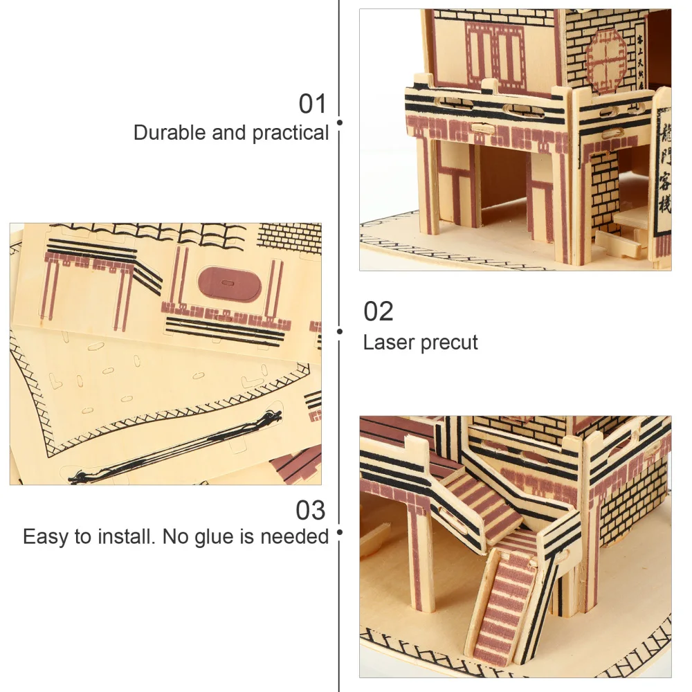 

1 Set 3D Wooden Puzzle Hotel Inn Model Educational Jigsaw for Children