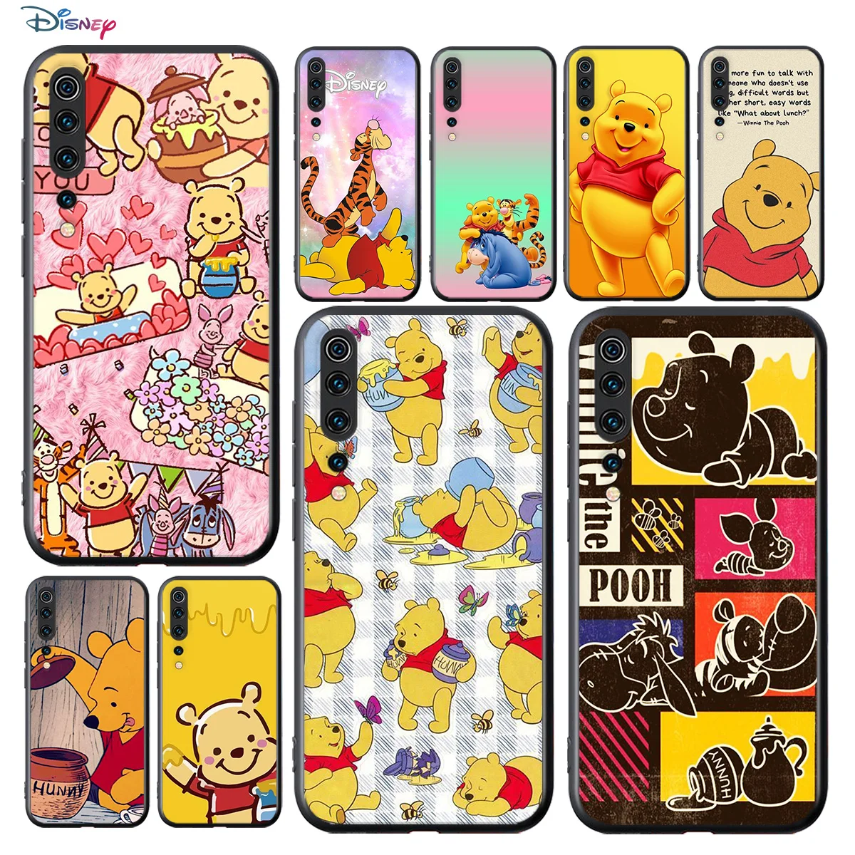 

Disney Cartoon Animation Pooh Bear For Xiaomi Mi 11 11i 10T Note 10 9T 9 SE 8 Lite Pro Ultra 5G TPU Silicone Black Phone Case
