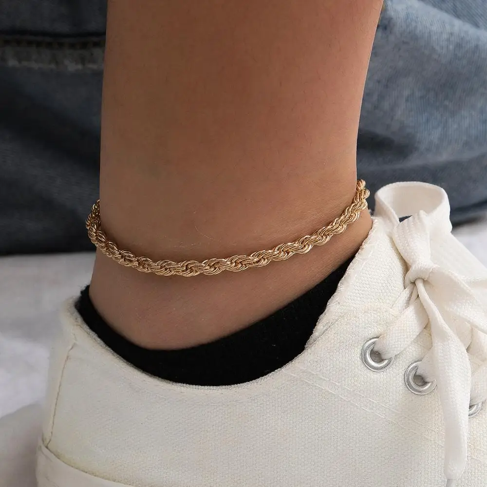 

Punk Leg Bracelets For Women Twisted Rope Chain Anklet Gold Silver Color Figaro Anklet Charm Ankle Bracelet Female Foot Jewelry