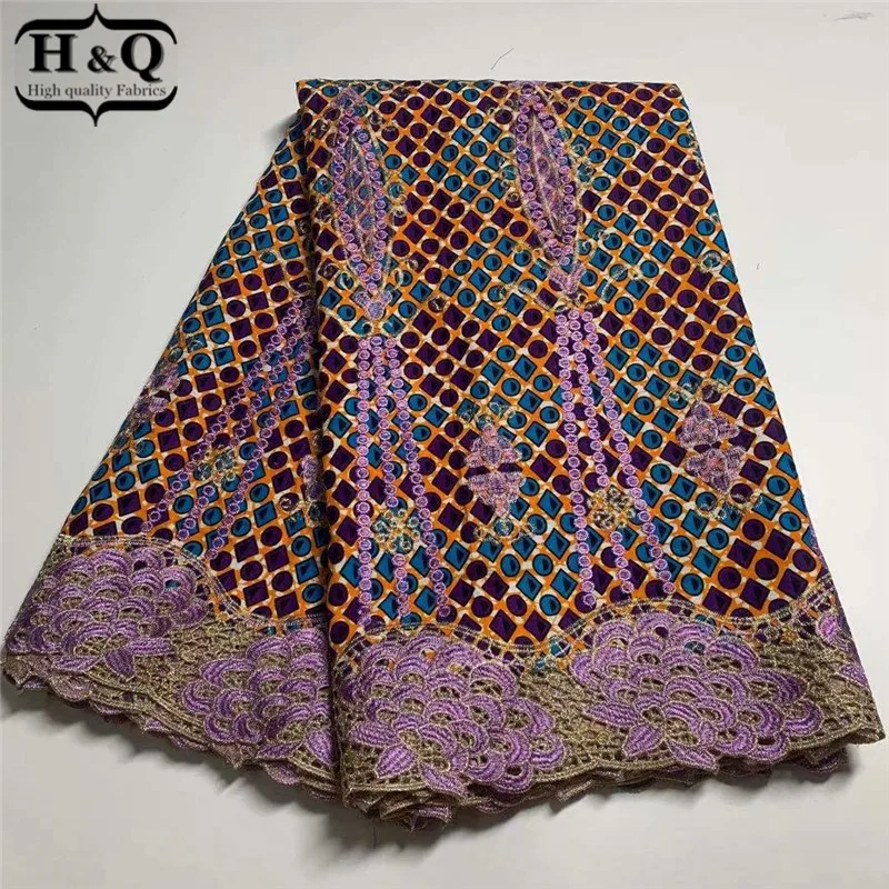 

H&Q african batik lace wax fabrics fashion 6 yards prints wax fabrics with cord lace for women dress african fabrics H0411