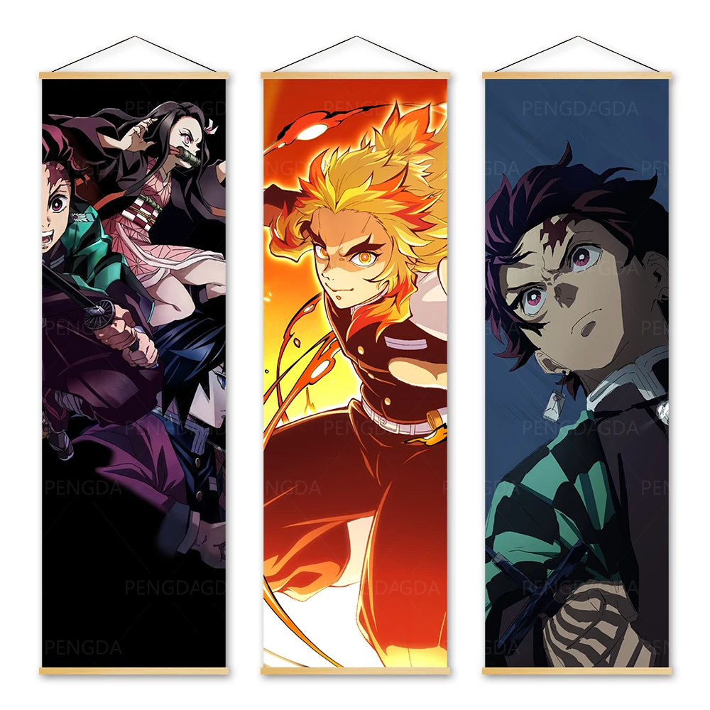 

Print Poster Wall Art Demon Slayer Kimetsu No Yaiba Pictures Painting Canvas Solid Wood Hanging Scrolls Japan Anime Home Decor