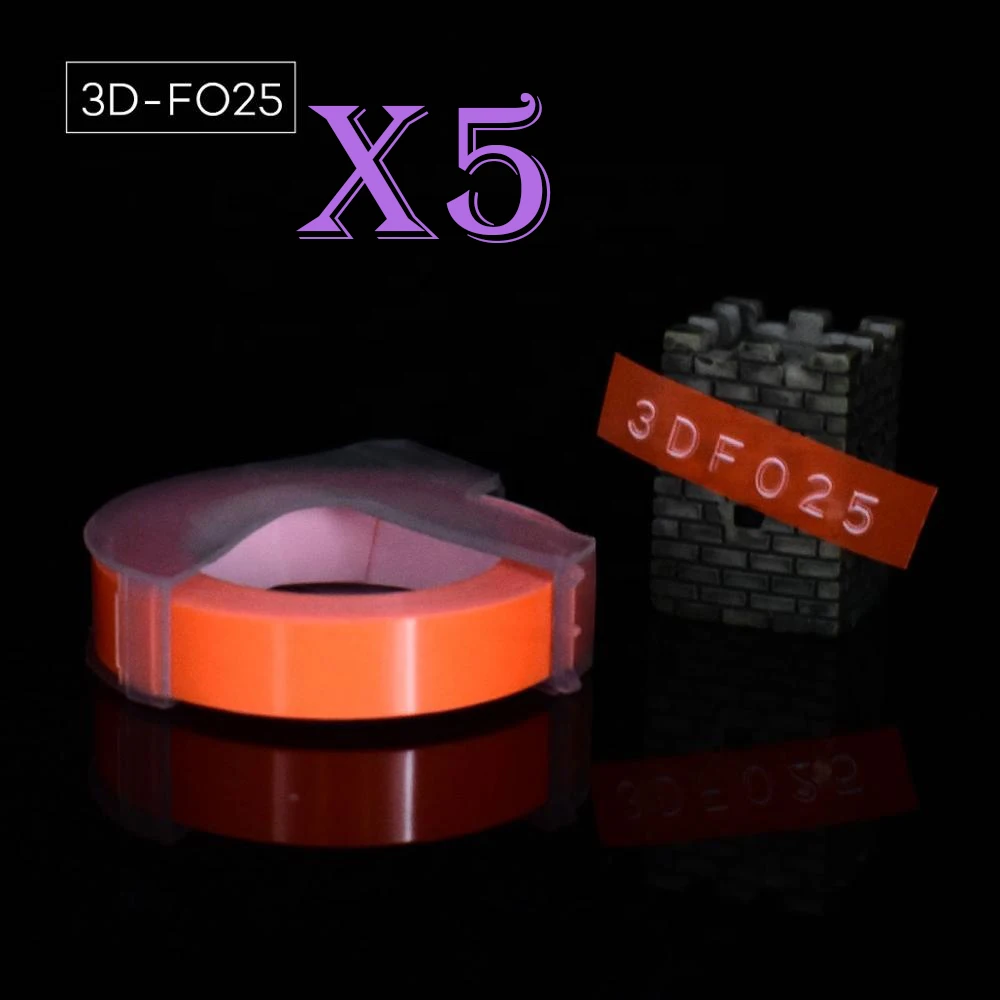 Fluorescent orange Многоцветный 5 рулонов 3D 9 мм ПВХ тиснение этикеток лента совместимый с dymo 1610 12965 ручной принтер этикеток для Motex E101 производитель этикеток - Цвет: Fluorescent orange