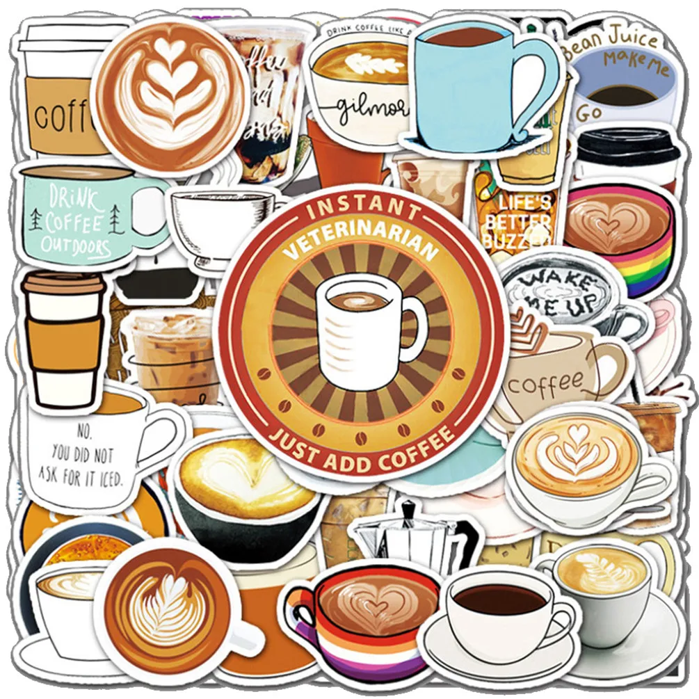Pegatinas impermeables para decoraci&oacute;n de monopat&iacute;n, juguetes de dibujos animados creativos, caf&eacute;, grafiti, Cuenta de mano, equipaje, 10/30/50 Uds., venta al por mayor-0
