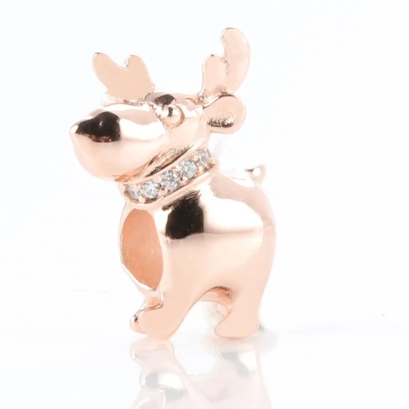

Original 925 Sterling Silver Bead Christmas Rose Golden Reindeer Beads Fit Pandora Women Bracelet & Necklace Diy Jewelry