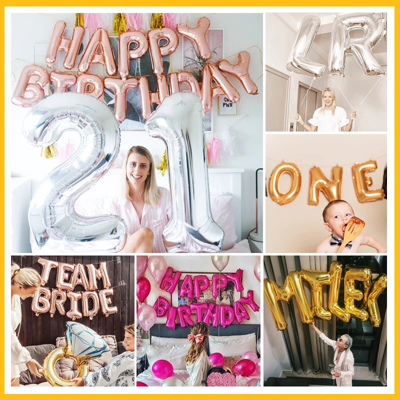 Шары в виде букв 16 дюймов украшения для дня рождения детей розовое золото золотые