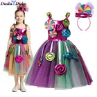 Привлекательного леденцового Одежда для девочек; Сезон лето; Стиль Лолита; Платье для девочек, нарядное платье для девочек на день рождения вечерние нарядное Радужное платье с повязкой на голову, платье для выпускного вечера