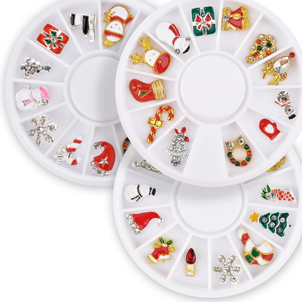 Manicure Christmas Nail Stickers Turntable Snowman Santa Gift 12 Pack Alloy Rhinestones Decorate Your | Красота и здоровье