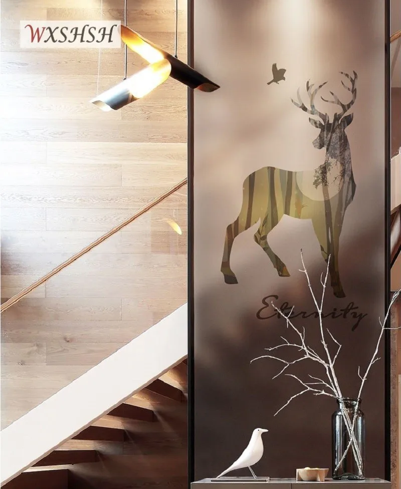 Статическая Наклейка на окно с рисунком оленя прочная декоративная пленка для