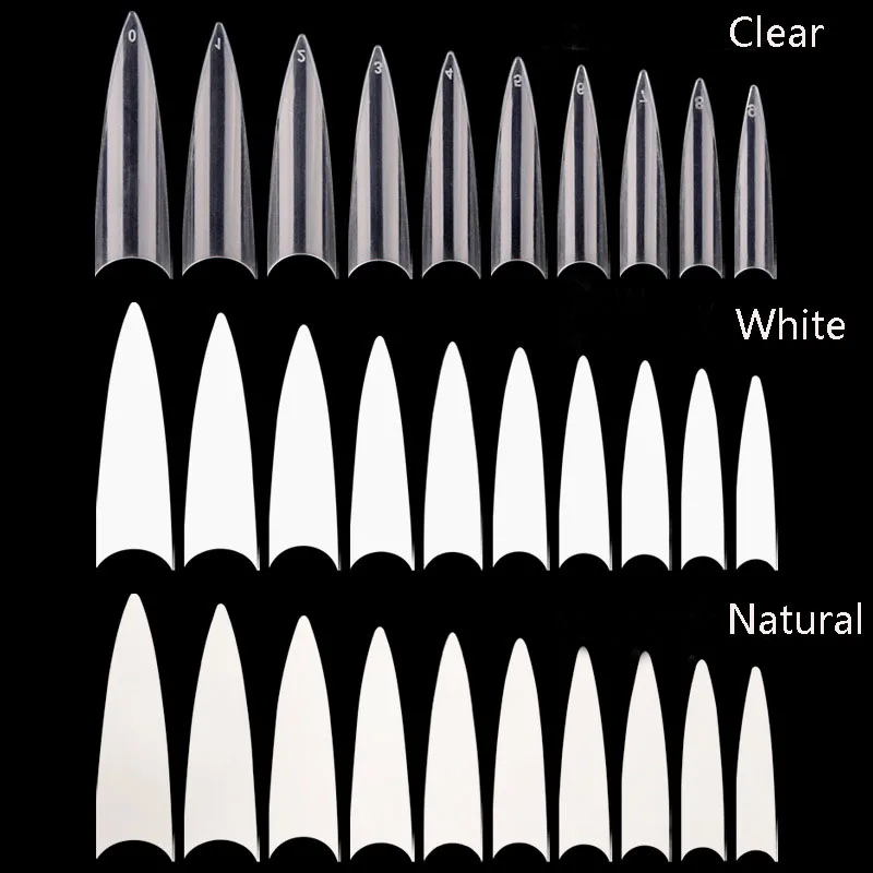 

600pcs Long Stiletto Fake Nails Clear/white/Natural Acrylic French False Nail with Case Nail Salons Accessories Manicure Tools