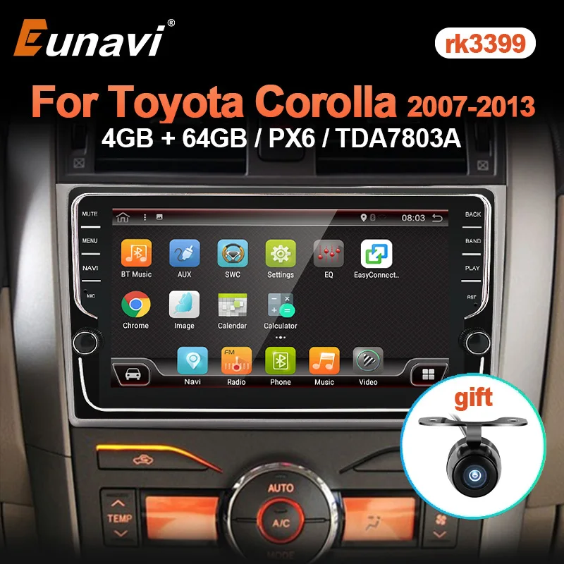 Автомагнитола Eunavi стерео система на Android с GPS видеоплеером DSP Wi Fi 2 Din PX6 4 ГБ 64 для