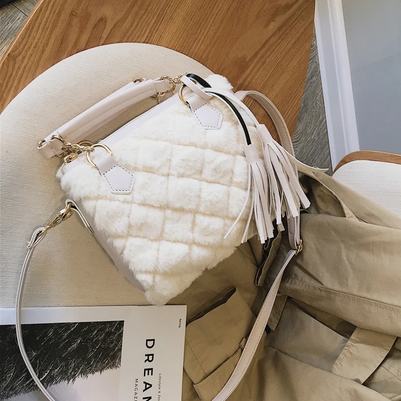 Элегантная женская клетчатая сумка 2019 зимняя новая качественная мягкая плюшевая