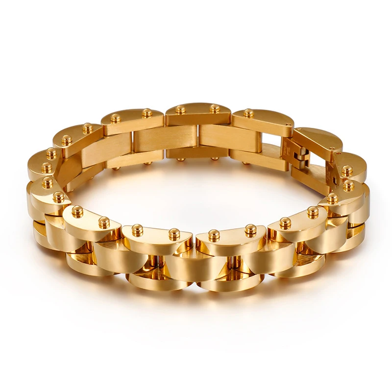 14 мм тяжелый роскошный золотой цвет браслет байкера из нержавеющей стали в стиле