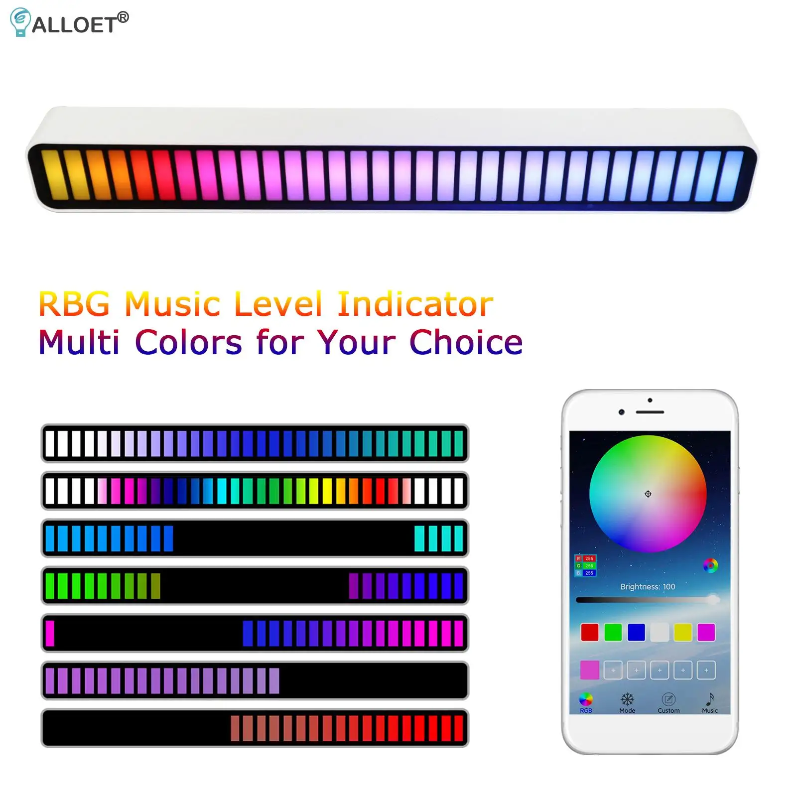 

Voice-activated Rhythm Light Stick 32-Bit RGB Audio Spectrum Bar Pickup Ambient DJ LED Display Rhythm Pulse Car Atmosphere Lamp