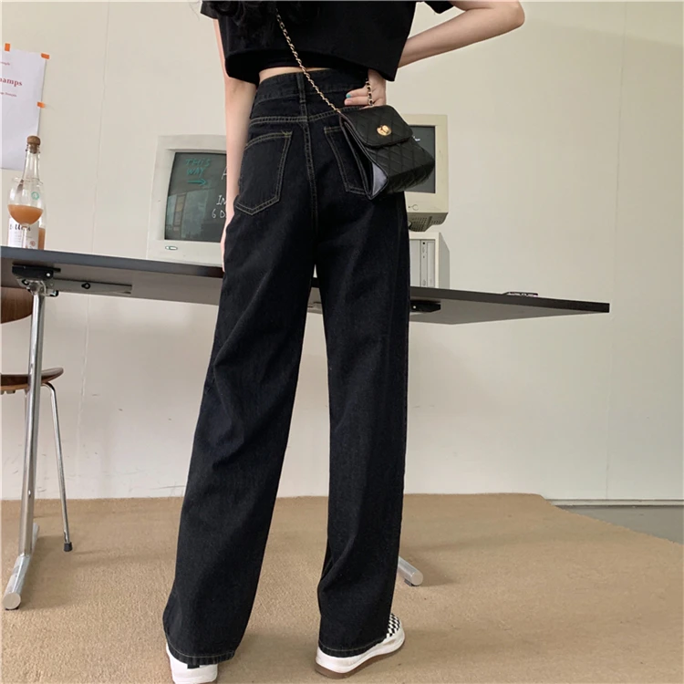

YTX398 2021 new high-waisted slim black wide-leg mopping loose jeans