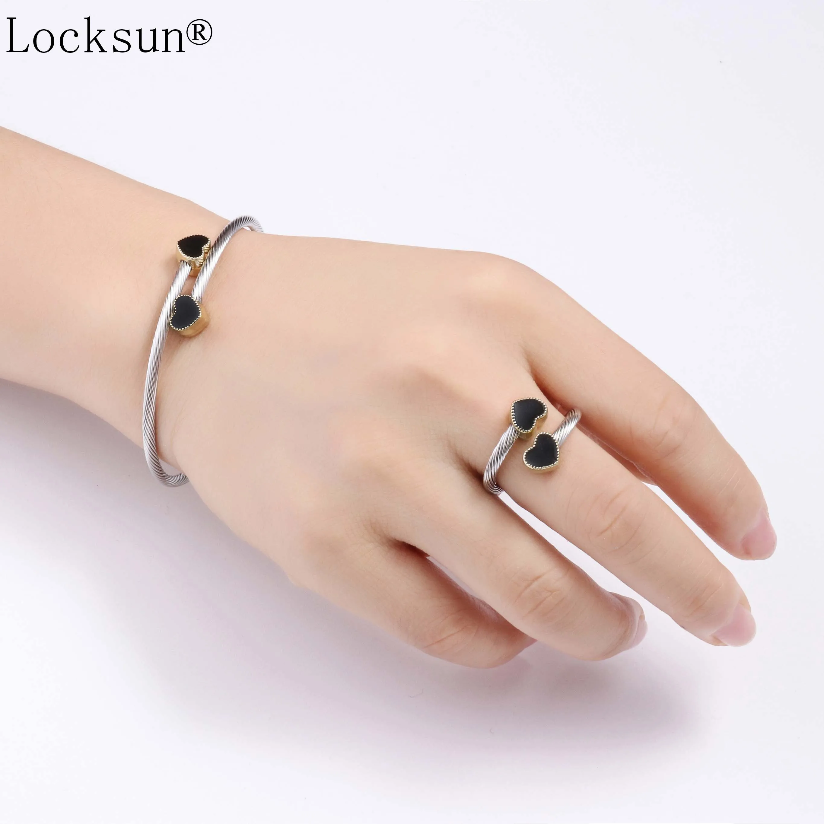 Locksun новые черные кольца с двойным сердцем 585 обручальное кольцо из розового