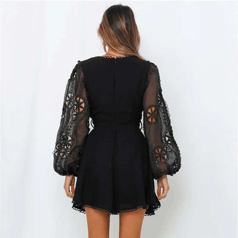 

Plus Size 2019 Women Autumn Dresses Casual Elegant Sexy Fashion Long Sleeve Black Mini Dress