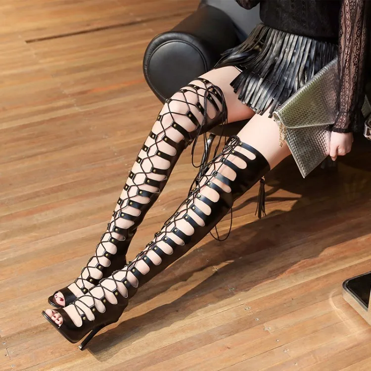 

Hollow Out Crossing Bandage Super High Fish Mouth Sandals Sexy Fine With Size Cool Boot