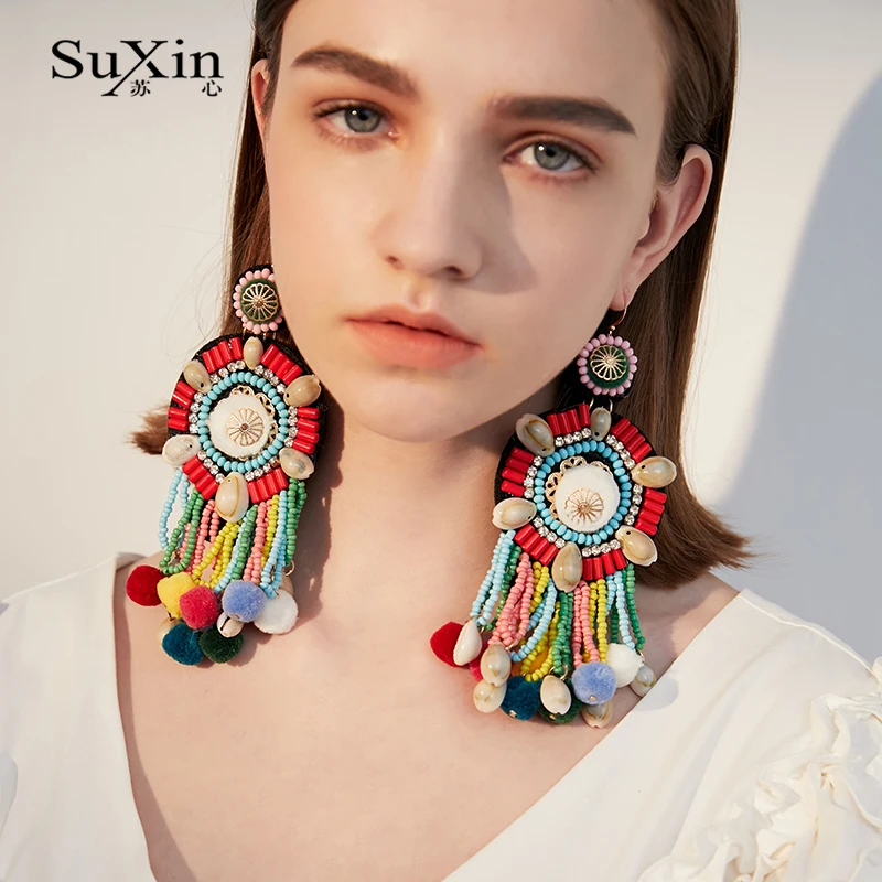 Suxin Bohemian Handmade Earrings For Women Boho Style Woman Tassel Earring Female Jewelry Bridal Fringed Vintage Long Earrinngs | Украшения