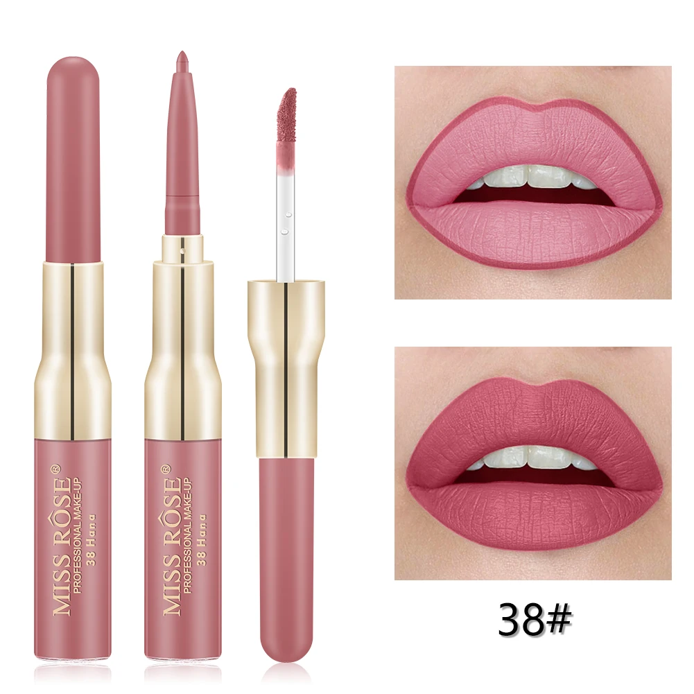 38 Miss Rose 12 Colors Double-ended Lip liner Long-lasting Matte Lip Glaze sexy red Velvet Lipstick Makeup Cosmetics Tools TSLM1 - Цвет: 38