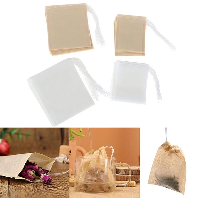 

100Pcs/lot 5*6cm/7*8cm/8*10cm Paper Tea Bags Filter Empty Drawstring Teabags For Herb Loose Tea Kitchen Tool Supplies