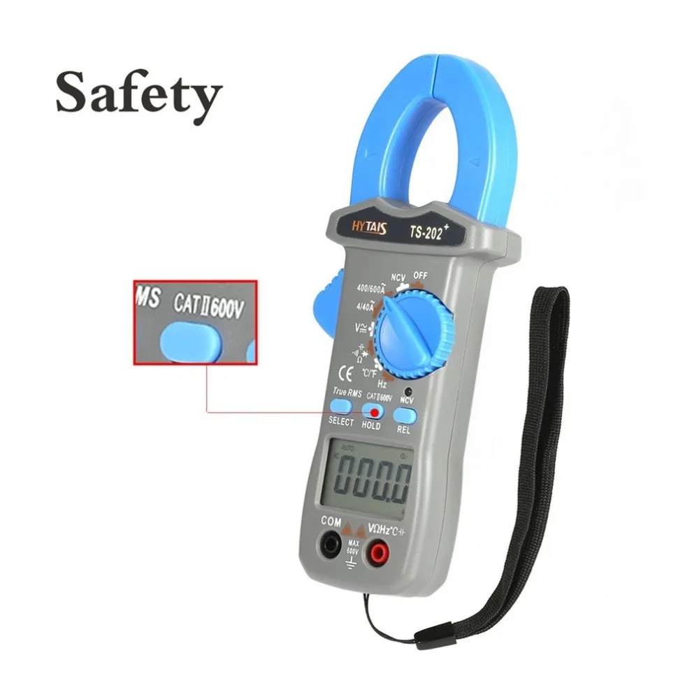 HYTAIS TS202 + цифровой клещи истинный RMS мультиметр AC/DC Частота NCV резистор конденсатор
