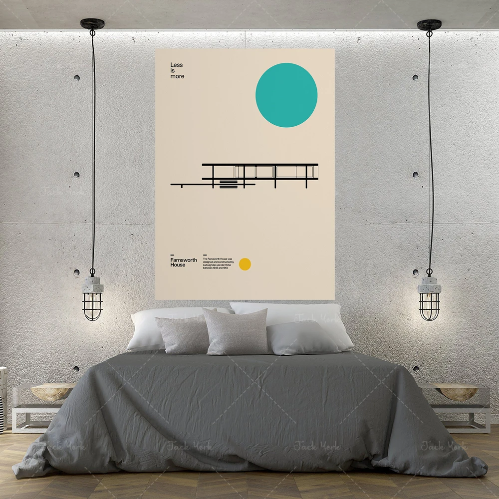 

Poster And Prints Farnsworth House Ludwig Mies van der Rohe, Minimal Architecture Bauhaus Design Wall Art For Home Decor