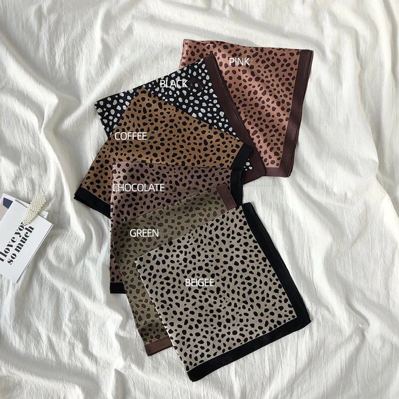 

Luna&Dolphin Women Small Square Scarf 53x53CM 100% Nature Silk Leopard Coffee Spring Bandanas Headbands Bag Scarf Lady Kerchief
