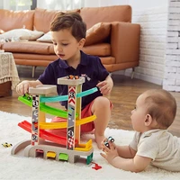 top bright car ramp toy for 1 2 3 year old boy gifts toddler race track toy with 4 wooden cars and 3 car garage