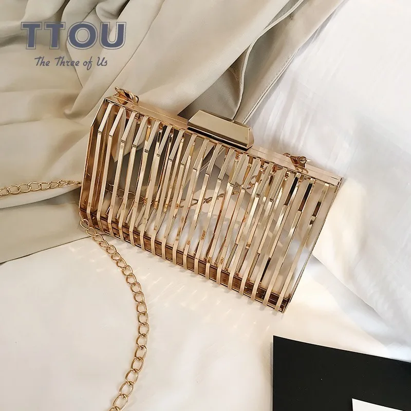 TTOU модная женская сумочка металлическая пустотелая мини квадратная сумка на