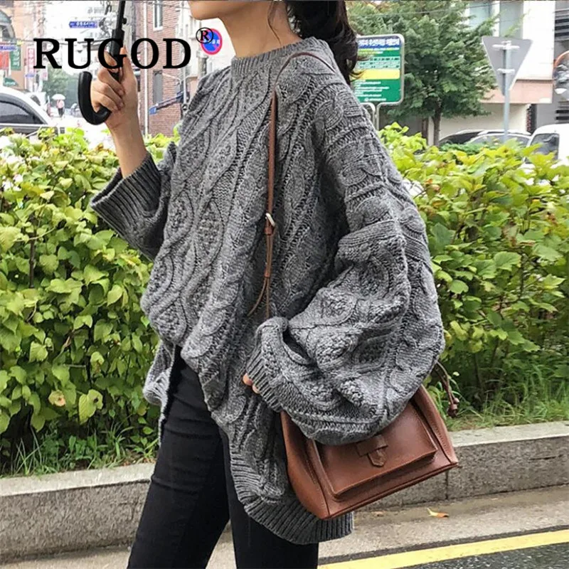 RUGOD Новый корейский стиль Kpop одежда Теплый однотонный вязаный пуловер размера