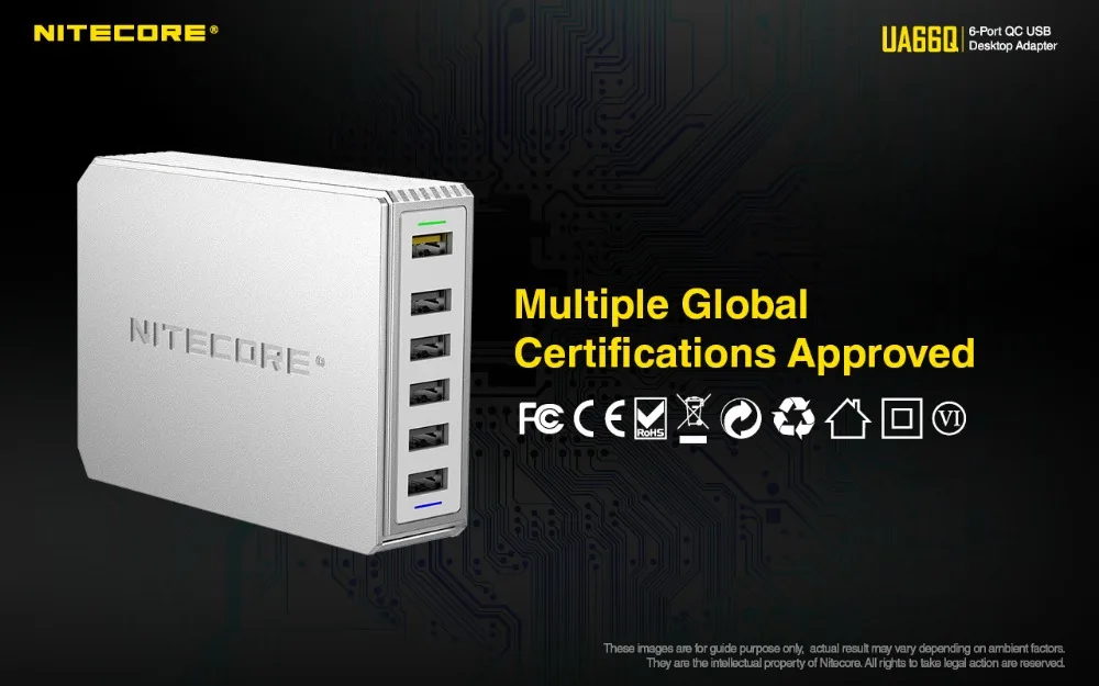 NITECORE UA66Q 6-Порты и разъёмы QC Зарядное устройство USB адаптер 68 Вт высокой мощности Скорость зарядкой зарядное устройство QC 3,0/QC 2,0 Выход Aavaiable большого Ёмкость устройств