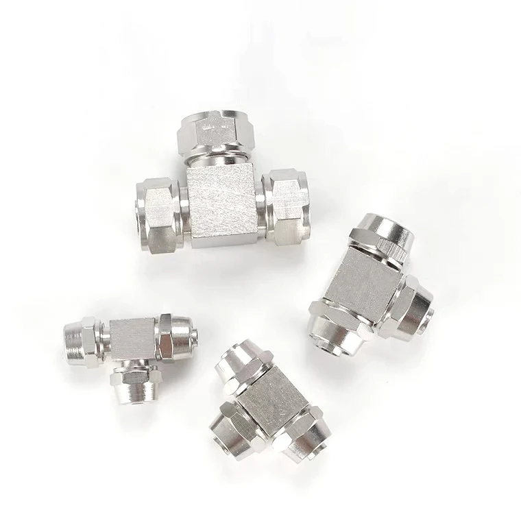 

10PCS Pneumatic Components Quick twist Tee Copper Nickel Plated Lock Female Fitting 4-16mm Card Sleeve Joint Copper Pipe Joint