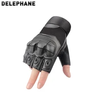 summer fingerless black leather gloves half finger hand knuckles protection gloves women men gym army motorcycle cycling gloves