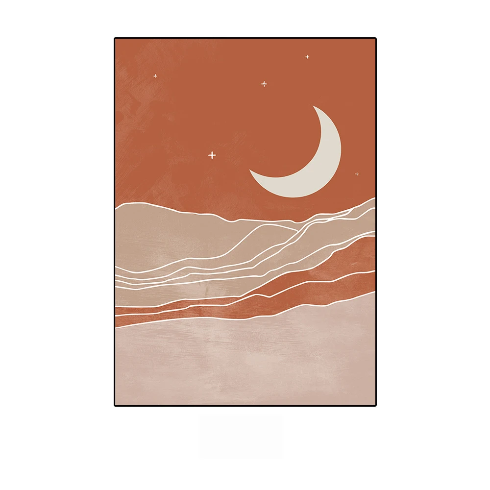 

12x16 Inch Abstract Minimalist Line Wall Art Sun And Moon Scene Boho Canvas Prints Painting Pictures For Living Room Home Decor