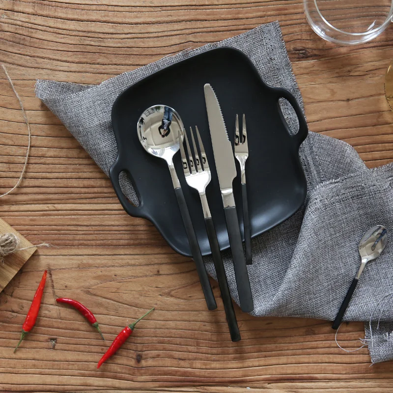 Vintage Black Gold Cutlery Set 304 Stainless Steel Dinnerware Kitchen Silverware Steak Knife Cubiertos Tableware Spoon EE6DC | Дом и сад