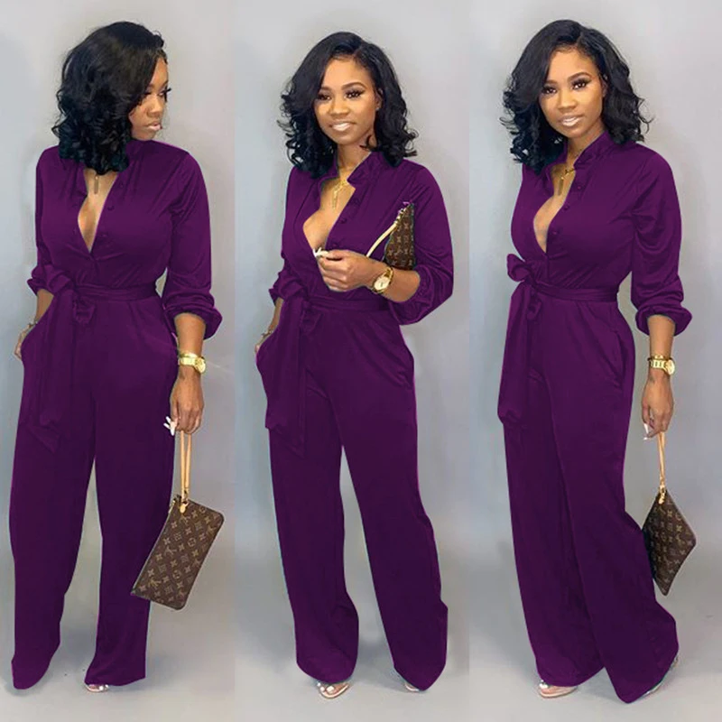 

Autumn and Winter Fashion Stand Collar Long-sleeved Solid Color Casual Jumpsuit Workwear Overalls for Women Bodysuit