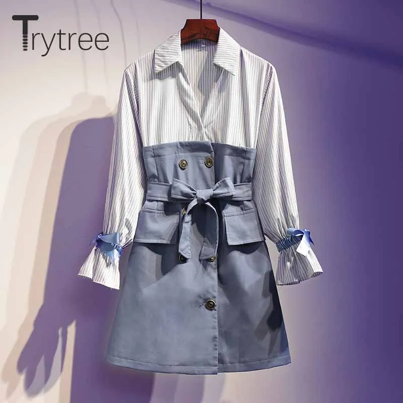 Trytree/осеннее женское Повседневное платье с отложным воротником расклешенные