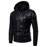 leather jacket men 2021 autumn and winter new high quality men pu hooded two zipper slim full warm mens winter coat