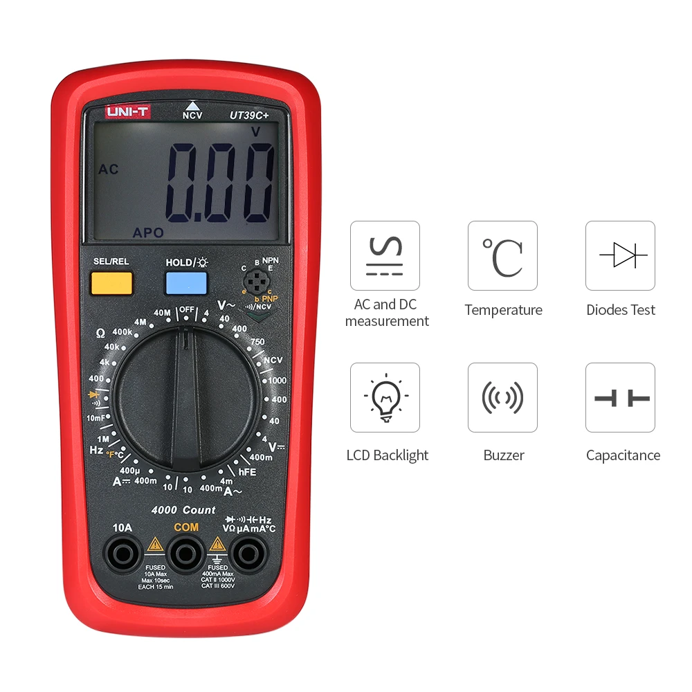 UNI-T UT39C+ ЖК-цифровой мультиметр DC/AC напряжение измеритель тока NCV Емкость Сопротивление диод тестер Вольтметр Амперметр