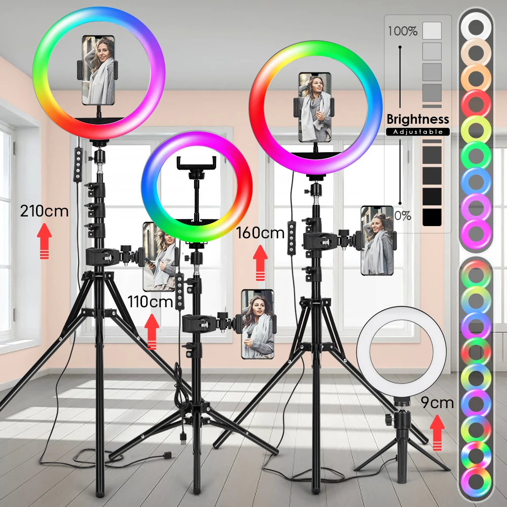 Кольцевой светильник для селфи со штативом и зажимом телефона|Фотографическое