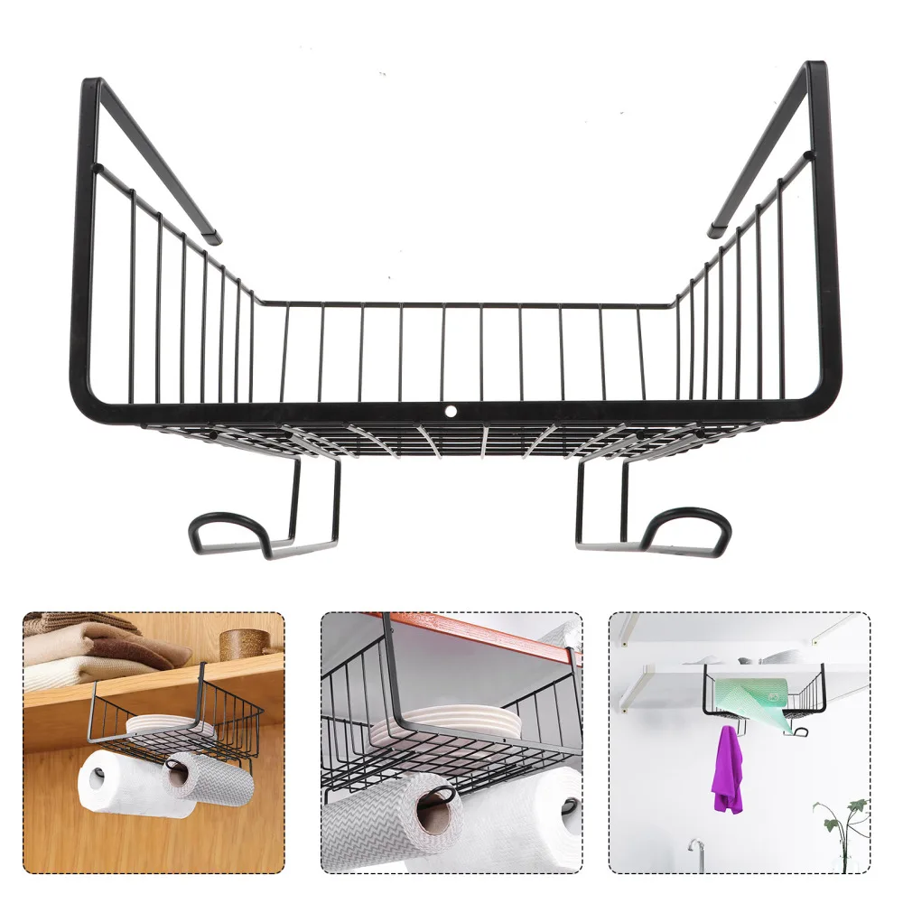 

Under Shelf Wire Basket Under Cabinet Rack with Tissue Holder Kitchen Organizer