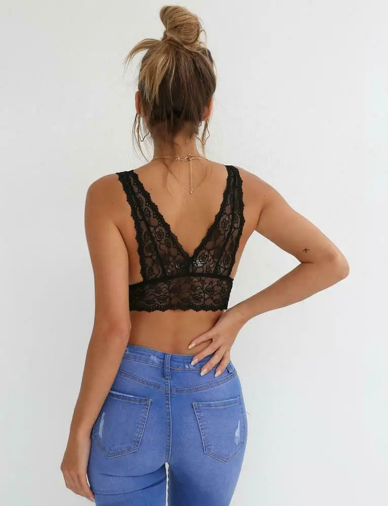 Женский кружевной бюстгальтер без косточек с глубоким треугольным вырезом и