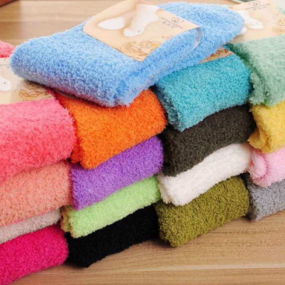 Однотонные утепленные женские хлопковые милые плюшевые теплые носки JAYCOSIN для