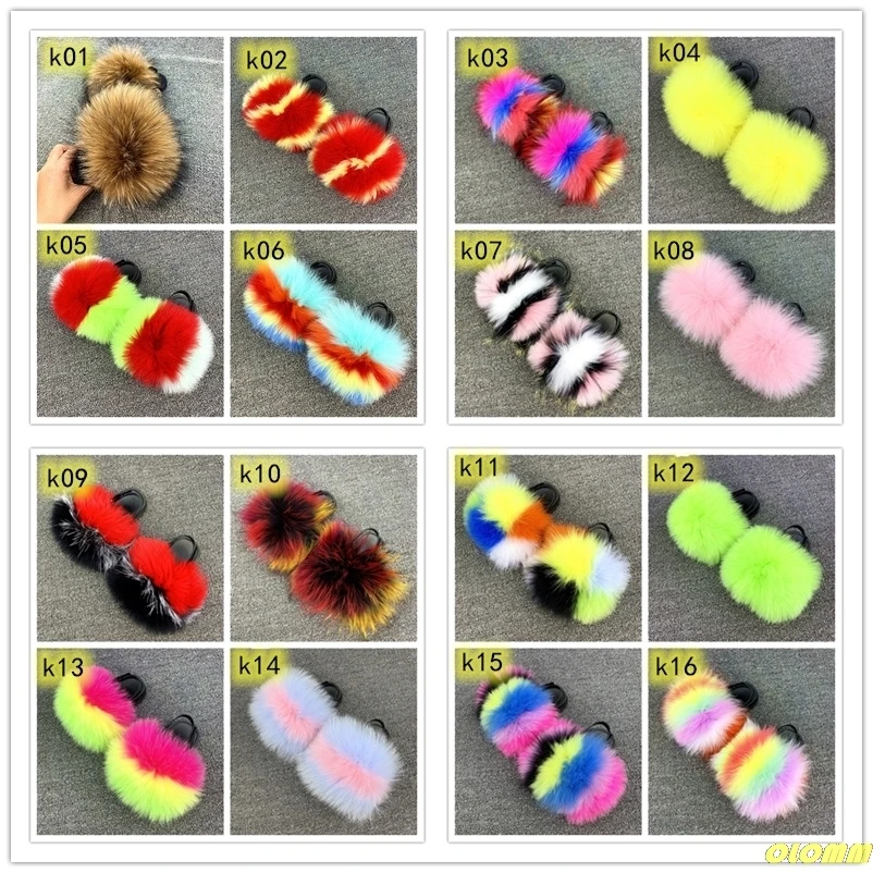 

Kids Fur Slides Elastic Strap Flat Slippers Children Plush Raccoon Fur Sandals Casual Indoor Slippers Girls Fluffy Furry Shoes