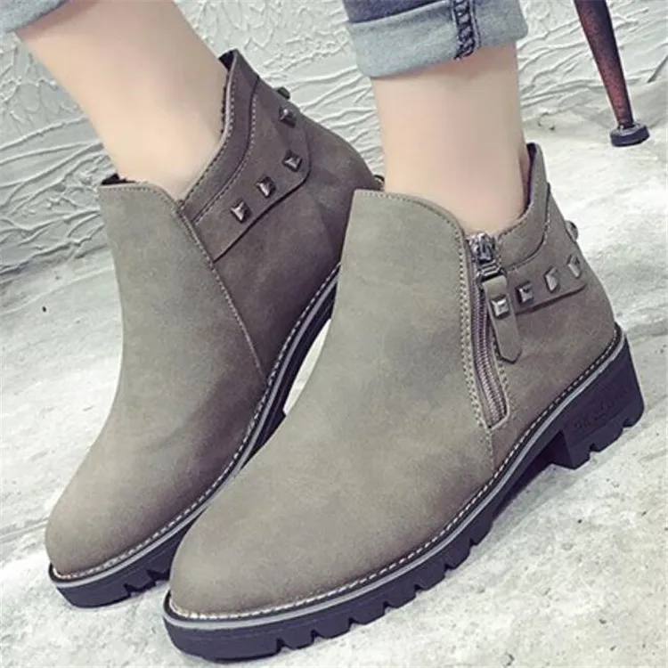 Women boots winter ladies Round head waterproof Fur warm Thick heel Martin boot Ankle fashion rivet woman casual shoes Z405 | Обувь
