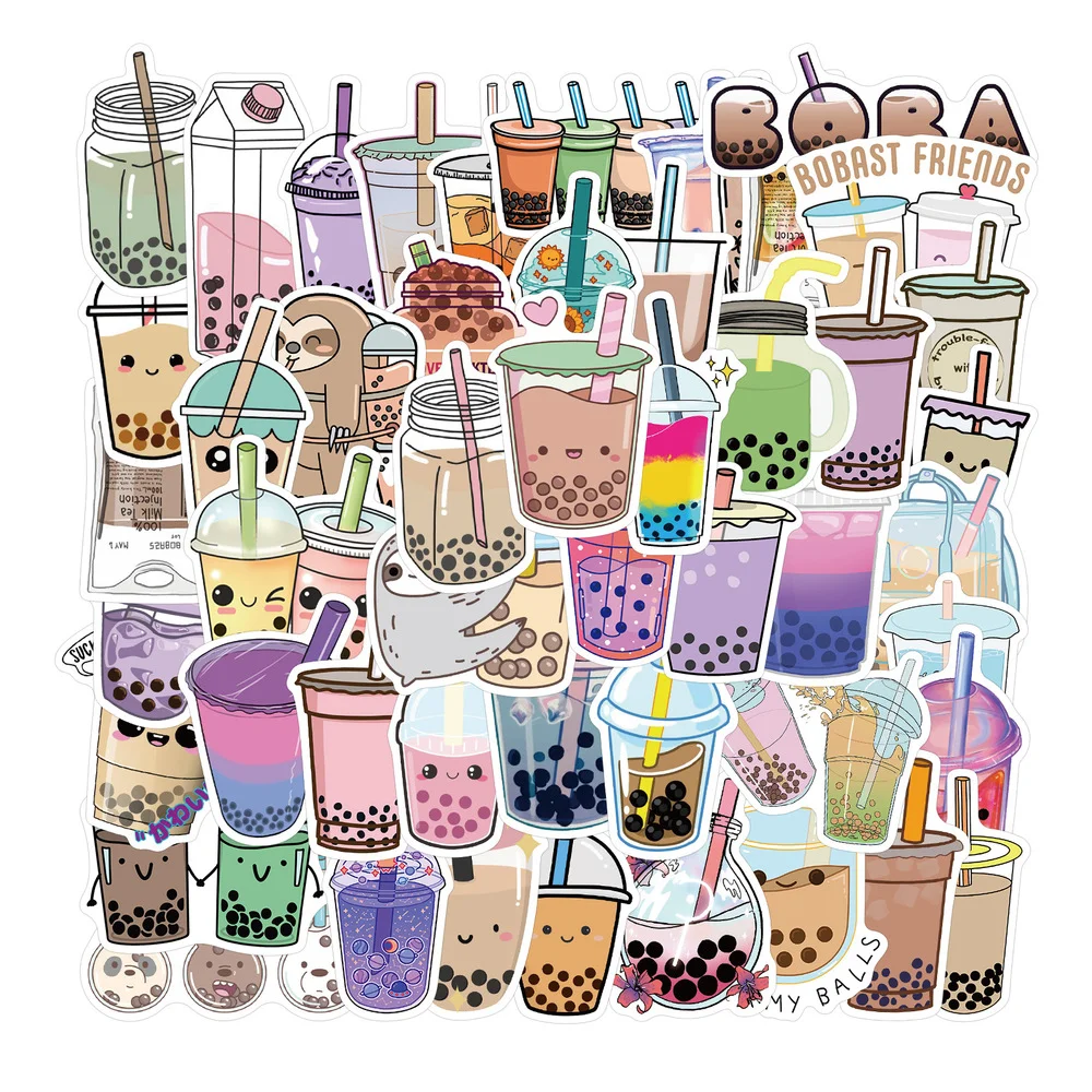 

50PCS Cute Kawaii Milk Tea Drink Stickers Decal for Phone Car Case Waterproof Laptop Album Diary Backpack Kids Toy Stickers