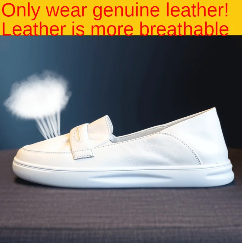 

2021 Low Platform Breathable Women Shoes Female PU Leather Walking Sneakers Loafers White Flat Slip on Vulcanize Casual Shoes