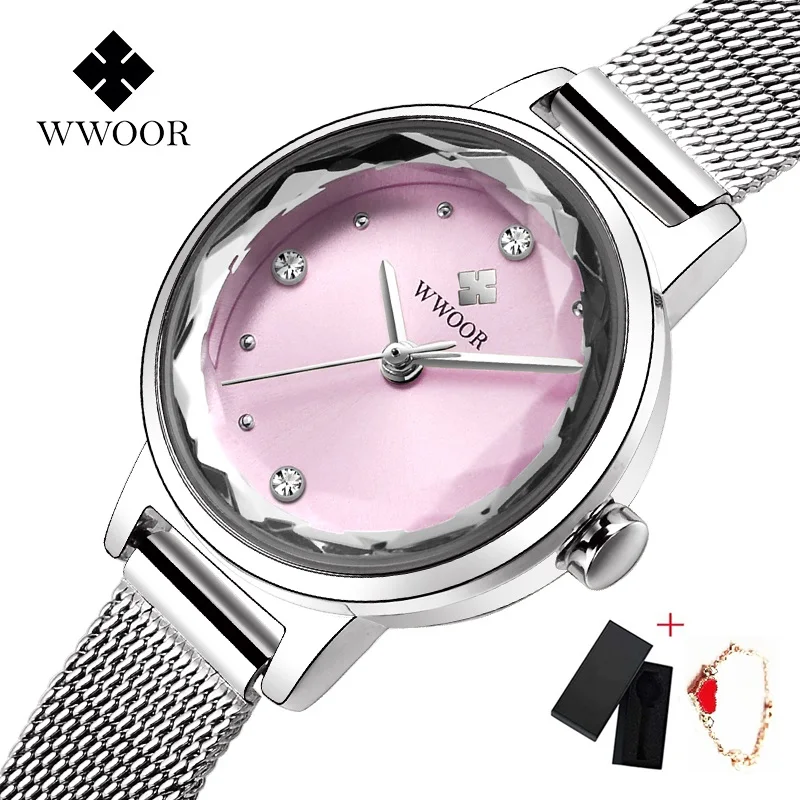 

WWOOR Small Rose Gold Women Watches Waterproof Ladies Quartz Watch Stainless Steel Casual Female Clocl Free Bracelet gift box