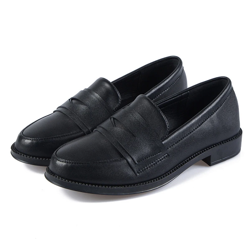 Туфли-оксфорды из натуральной кожи Женские черные туфли на плоской подошве в